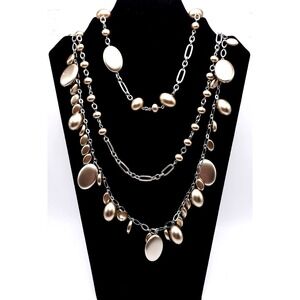 Talbots Layered Statement Necklace Silver Champagne Disc Dangles NWT